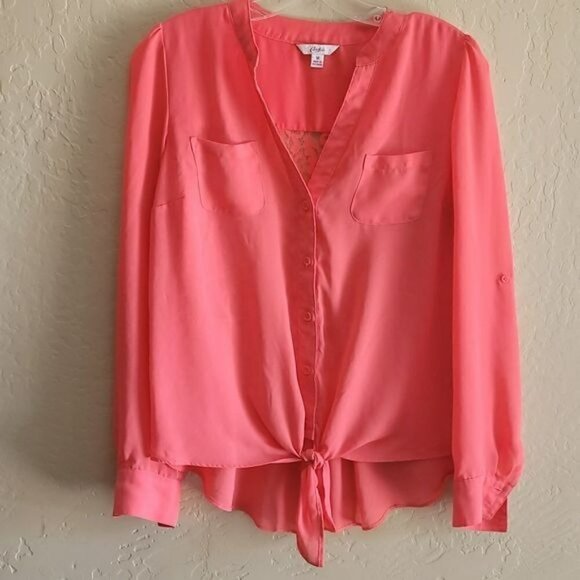 Candie's Coral Lace back blouse M - Picture 5 of 8